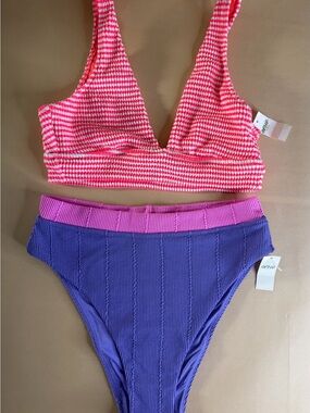 aerie Pink & Purple Ribbed Two-Piece Bikini
